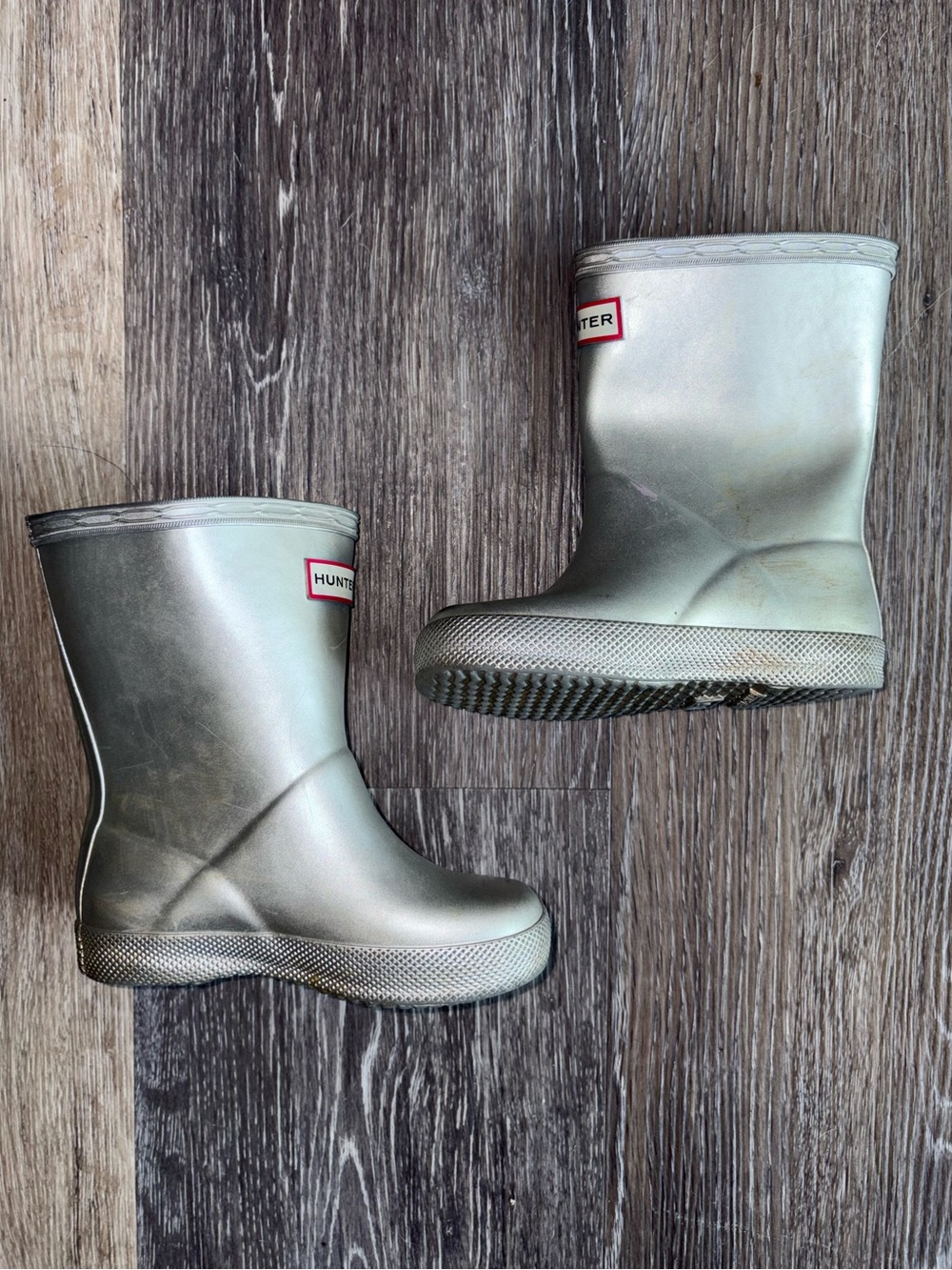 Hunter Kids First Classic Metallic Silver Rain Boots Size 6
